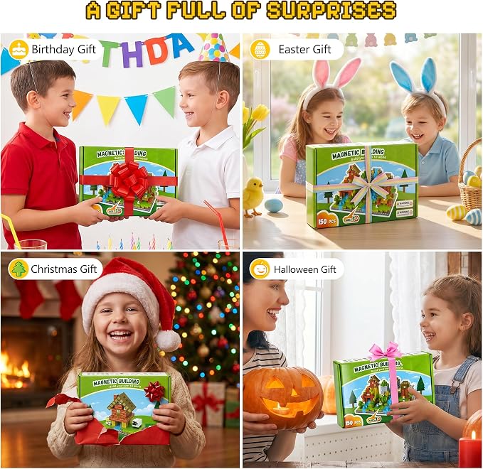 150PCS Magnetic Blocks, Magnetic Building Blocks, 0.78in Magnetic Building, STEM Game Stacking Toys for Kids, Birthday Gifts for Boys and Girls Age 3+ Years Old