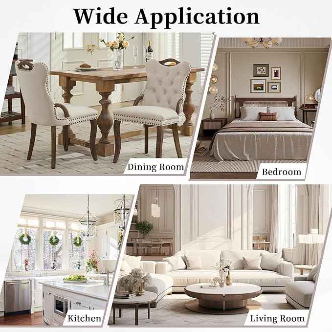 Beige Velvet Dining Chairs Set of 6,Modern Upholstered Dining Room Chairs with Tufted Back and Wood Accents, Curved Solid Wood Legs & Nailhead Trim, Sillas De Comedor Modernas 6