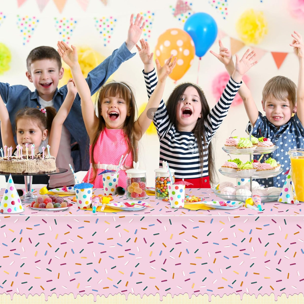 6pcs Sprinkle Ice Cream Party Decorations Tablecloths,Disposable Plastic Rectangle Table Covers for Baby Shower Sweet One Girl Birthday Donut Themed Party Supplies, 3 Color,54 X 108 Inch