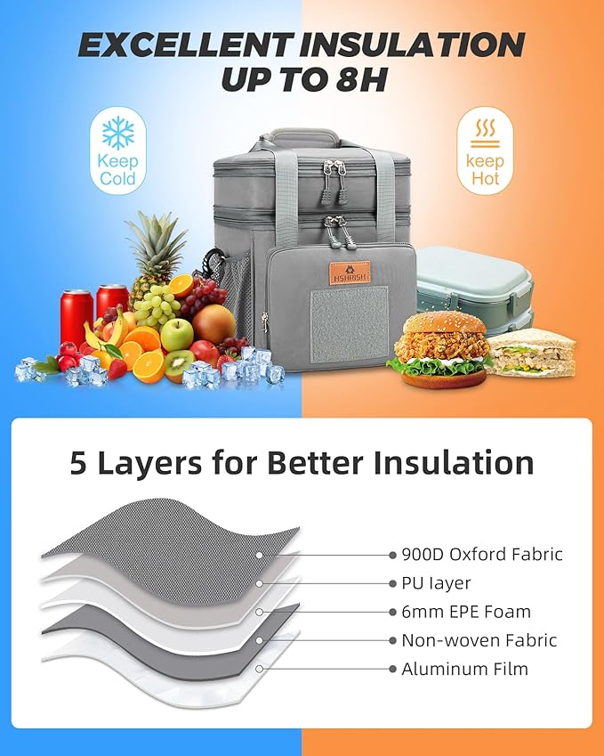 Expandable Large Tactical Lunch Box for Adults, Durable Insulated Lunch Bag with Lots of Storage Space, Cooler Bag for Men Women Work Outdoor Picnic Trips, 24 Cans/16 L, HSHRISH