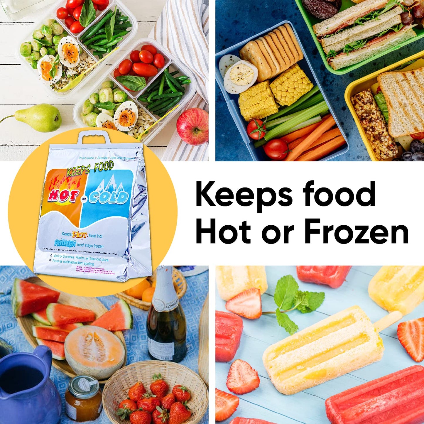 Superio Hot and Cold Insulated Bags for Food Delivery, Grocery Shopping Bags, Food Storage for Hot and Frozen Food for Travel, Disposable Cooler Bag, Reinforced Thermal Lunch Bag (6, 15.5"x13")