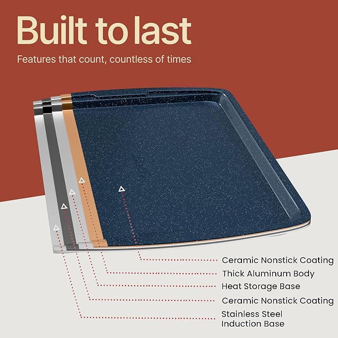 BAKKEN Kitchen Baking Pan Set - Nonstick Blue Marble Coating, Commercial Grade Carbon Steel Bakeware Sets, Baking Kitchen Essentials, PFOA, PFOS, PTFE Free, Oven Safe Tray (Up To 450° F), Set of 6