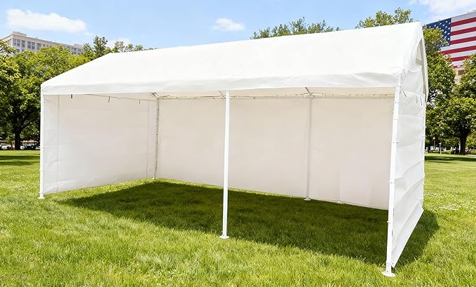 Rutile 10x20 Carport Replacement Sidewall, 180G PE Waterproof & UV Protected Sidewall Cover (White, Sidewall kit Panel Set of 4 w/o Mesh Windows)