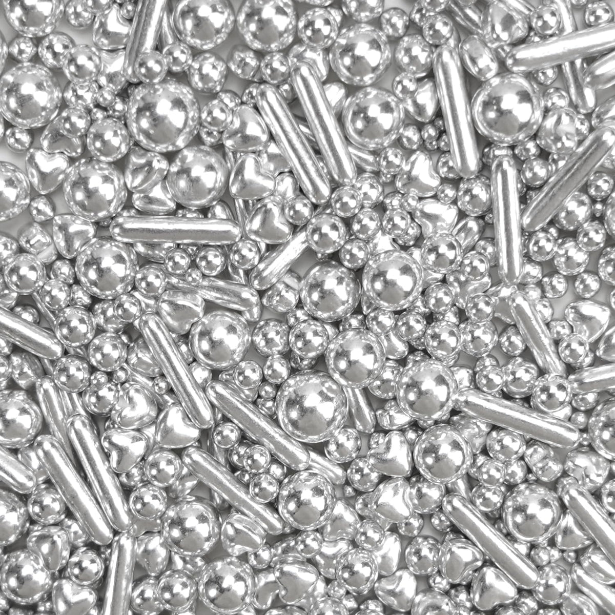 Dazzjoy Edible Silver Pearl Heart Rods Sprinkles, 130g/4.58oz, Mix Size, Silver Pearl Sprinkles for cupcake decorating, Cupcake Toppers Cake Decorations