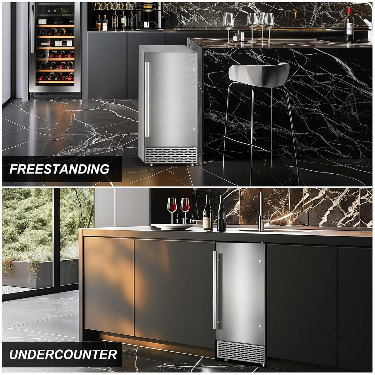 Under Counter Ice Maker Machine - 120 LBS/Day, Built in/Freestanding Placed, Auto-Cleaning,Reversible Door, Built 25LBS Ice Storage, Stainless Steel Ice Machine for Home & Commerial Outdoor Use