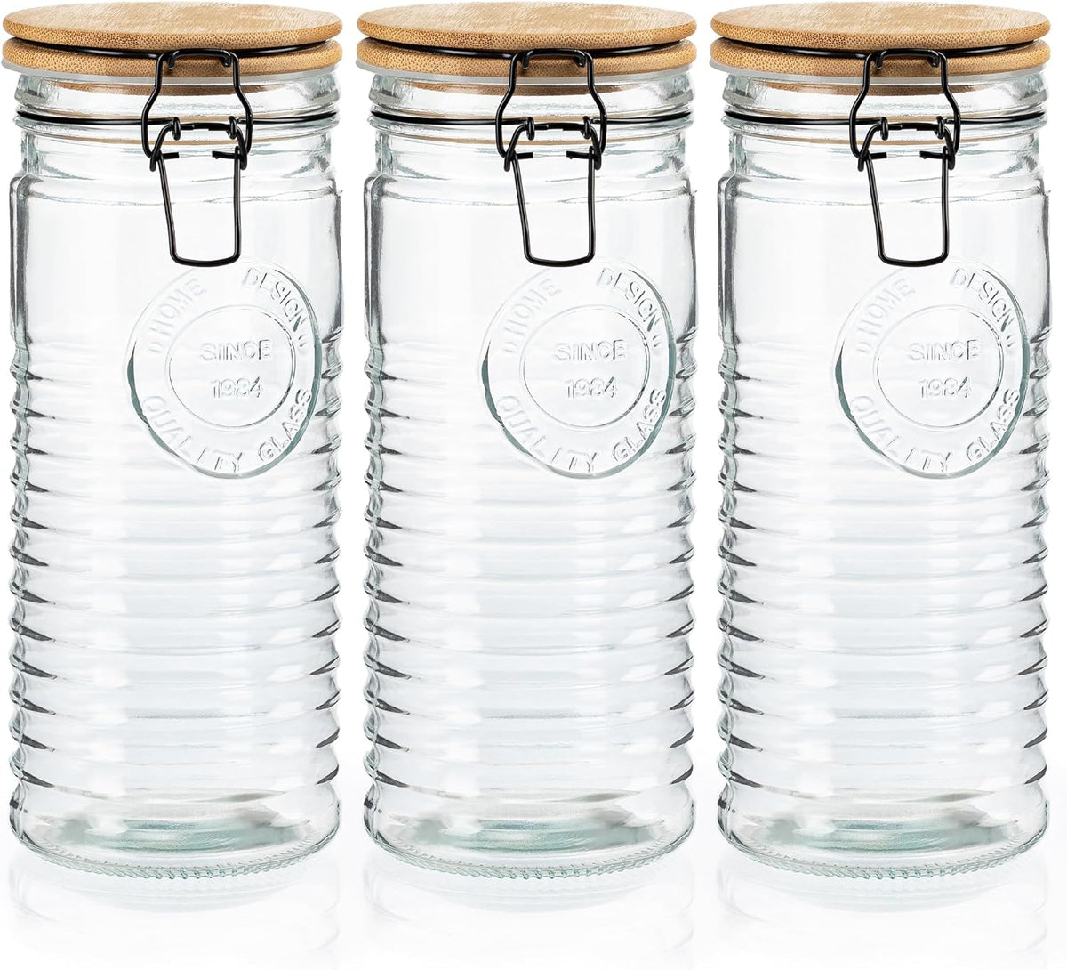 kitchentoolz Glass Storage Canister with Airtight Clasp Lids - Set of 3 Mason Jar Storage Containers for Cereal, Coffee & Rice - 56 Ounce Pantry Organizing Canister Set