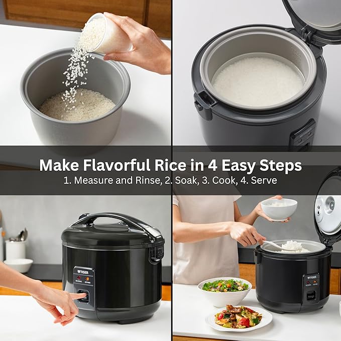 Tiger JNP-S10U-KY 5.5 Cup Capacity White Rice Cooker with Non-Stick Inner Pot, Retractable Power Cord, and Keep Warm up to 12 hours (Obsidian Black)