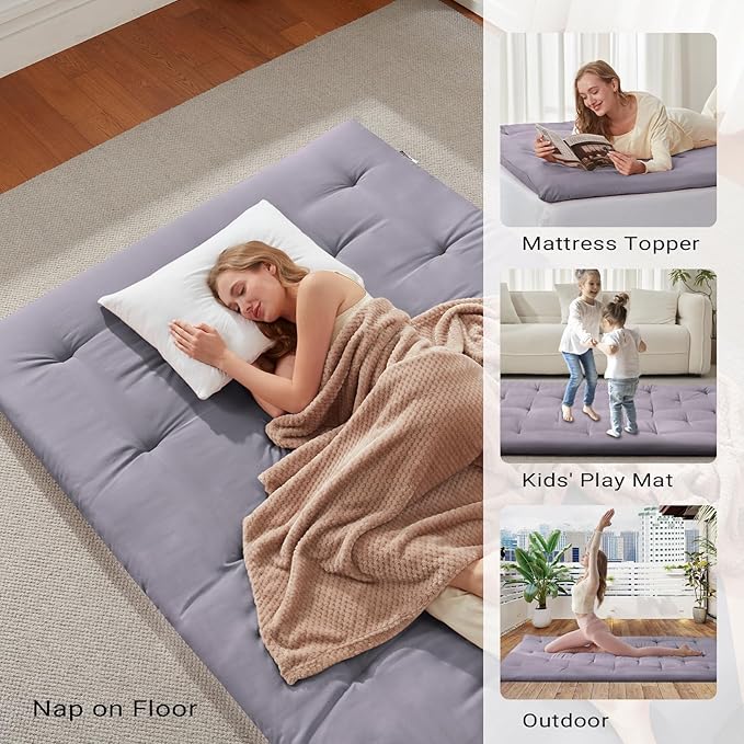 Japanese Floor Mattress, Futon Mattress Queen Size 60"x 80", 2.56" Thicken Tatami Mattress, Portable Foldable Floor Bed, Roll Up Futon Cushion, Suit for Camping Guest Room Dormitory (Grey)