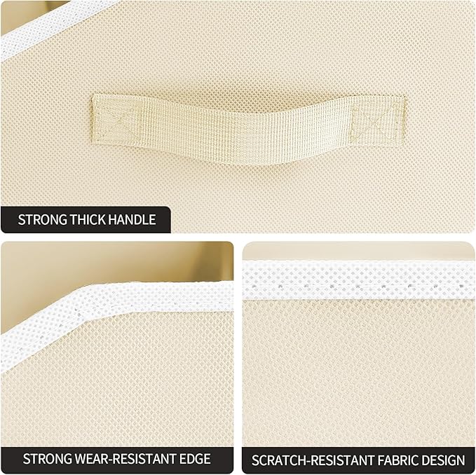 Closet Organizers and Storage Bins - Large Fabric Storage Bins, Decorative Storage Baskets for Organizing, Trapezoid Foldable Basket for Clothes, Books, Home, 8 Pack, Beige
