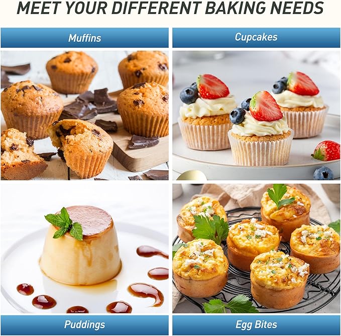 Socisen 2 Packs 6 Cups Silicone Muffin Pan with Metal Reinforced Frame Jumbo Size Cupcake Pan Tray Egg Bites Silicone Molds Muffin Tin Tart Pans Bundt Pan Reposteria Accesorios Moldes Para Pasteles
