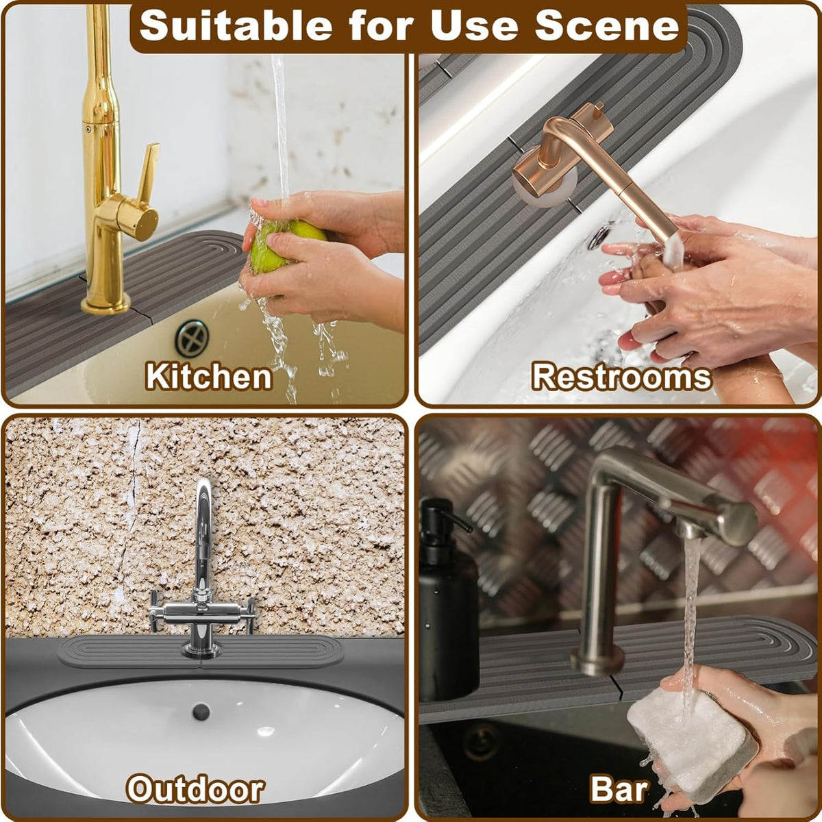 Faucet Mat for Kitchen Sink, Diatomite Super Absorbent Fast Drying Stone Sink Tray for Bathroom Kitchen Sink Splash Guard(Round Dark Grey,17.7x3.9in)