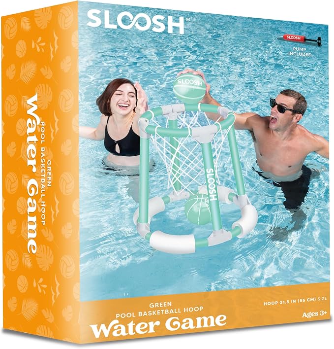 Sloosh Pool Basketball Hoop Toys, Floating Basketball Pool Game, Swimming Floats Toys with Balls Pump, Summer Outdoor Water Play Toy for Kids and Adults (Green)