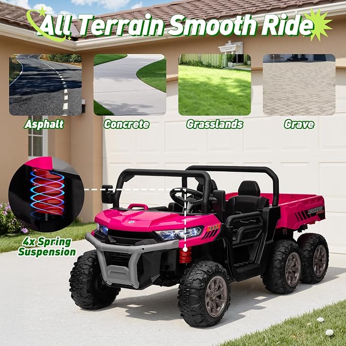 24V Ride on Dump Truck, XL 2 Seater Ride on Cars with Remote Control, 4x200W Powerful Motors, 6-Wheel Suspensions, Electric Dump Bed, Shovel, Kids UTV for Boy Girl