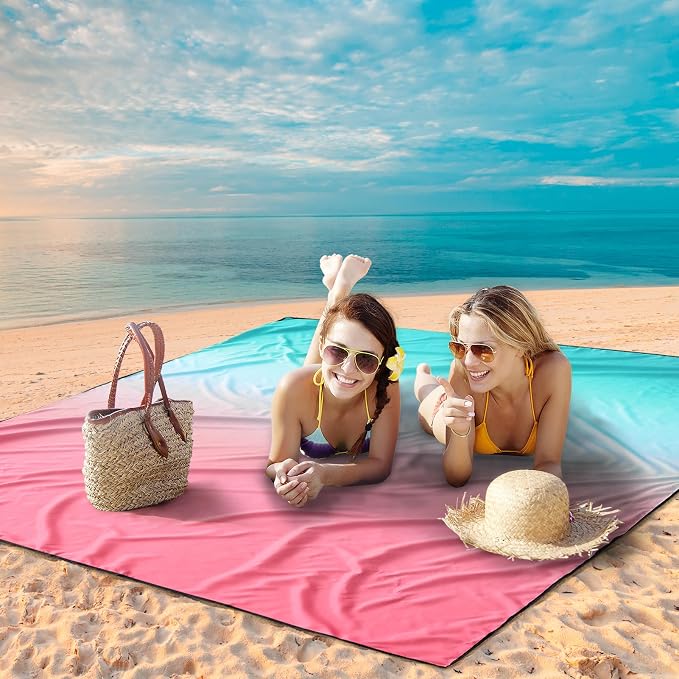 AISPARKY Beach Blanket Waterproof Sandproof Extra Large, Oversized Beach Mat, Quick Drying&Compact&Lightweight, Picnic Blankets Vacation Essentials for Outdoor Beach Camping (79" X 83" (4 Person))