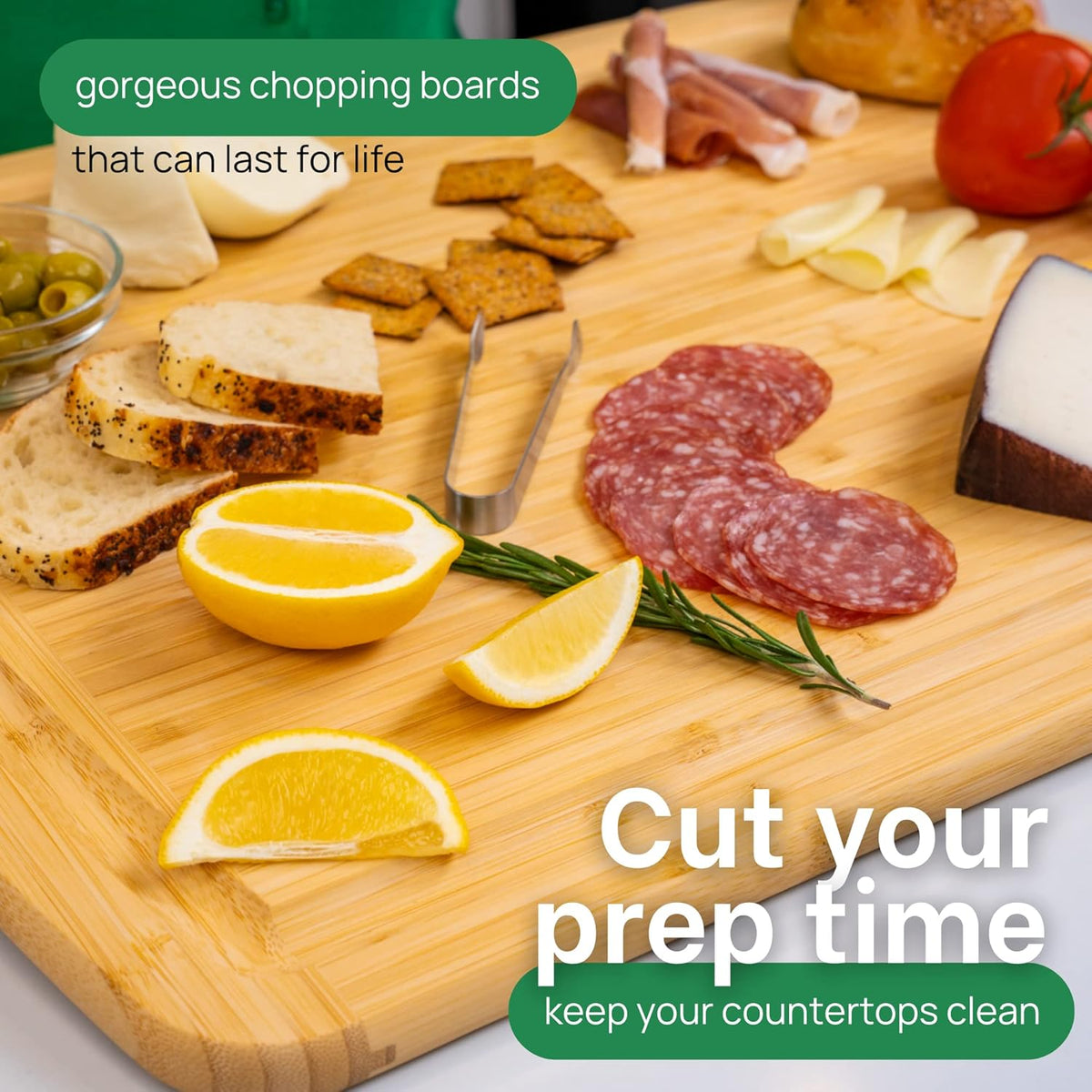 GREENER CHEF 30 Inch 3XL Extra Large Cutting Board with Lifetime Replacements - Oversized Bamboo Stove Top Cover Noodle Board - Wooden Meat Cutting Board - Turkey Carving Board - Charcuterie Board