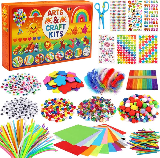 DOITEM Pipe Cleaners Craft Supplies, 1800Pcs Arts and Crafts Supplies DIY School Craft Project Including Pipe Cleaner Pom Poms Craft Kits for Kids Over 8 Years Old