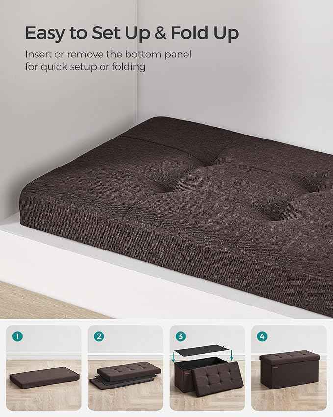 SONGMICS Mazie Collection - 30 Inches Folding Storage Ottoman Bench, Ottoman Foot Rest, End of Bed Bench, Storage Chest, Load 660 lb, for Living Room, Bedroom, Entryway, Brown ULSF047K02