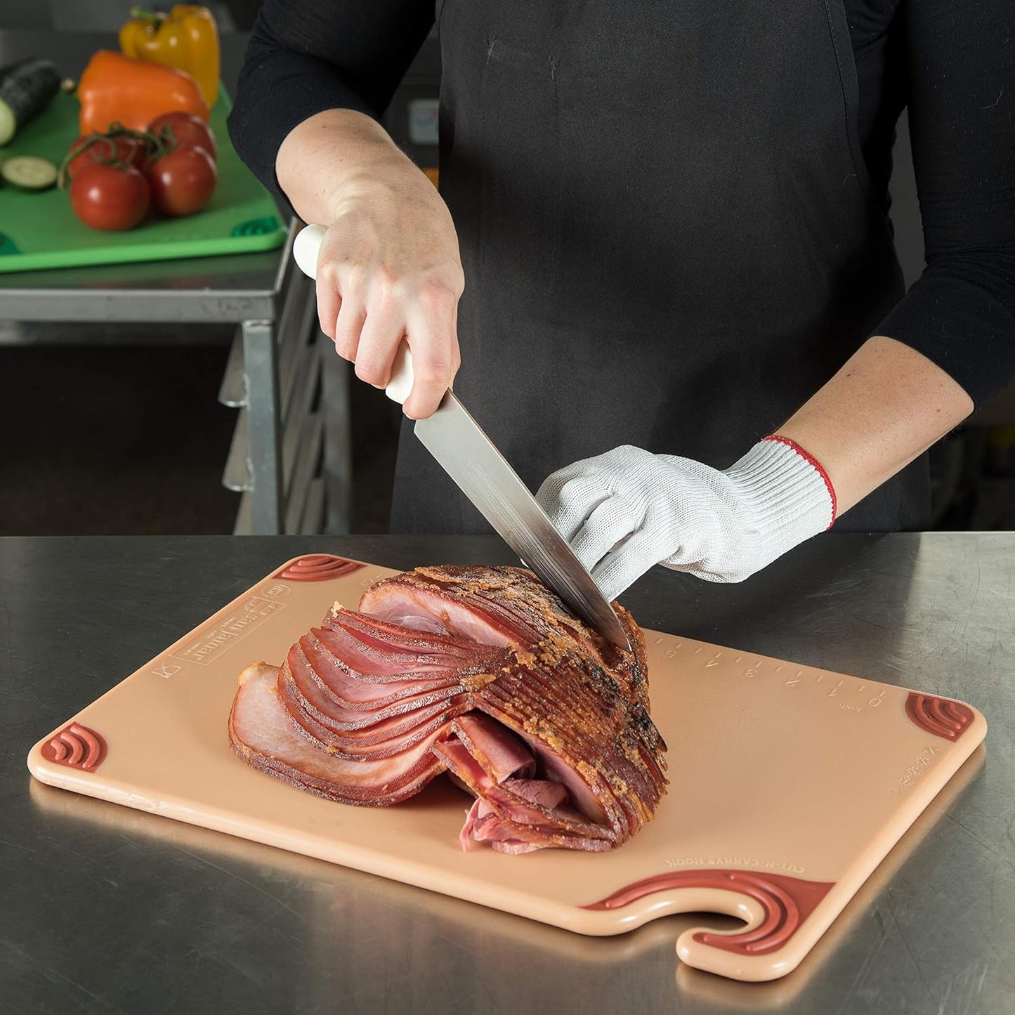 San Jamar Saf-T-Grip Plastic Cutting Board with Safety Hook, 12" x 18" x 0.5", Brown, (Pack of 6)