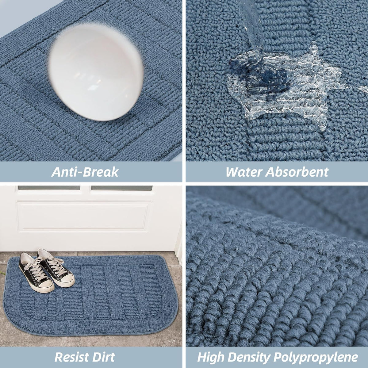 BEQHAUSE 30x18 Inch Kitchen Rug Mat Durable Kitchen Rugs Non-Slip Washable Absorbent Kitchen Mats for Floor Dirt-Resistant Semicircular Kitchen Mat (Blue)