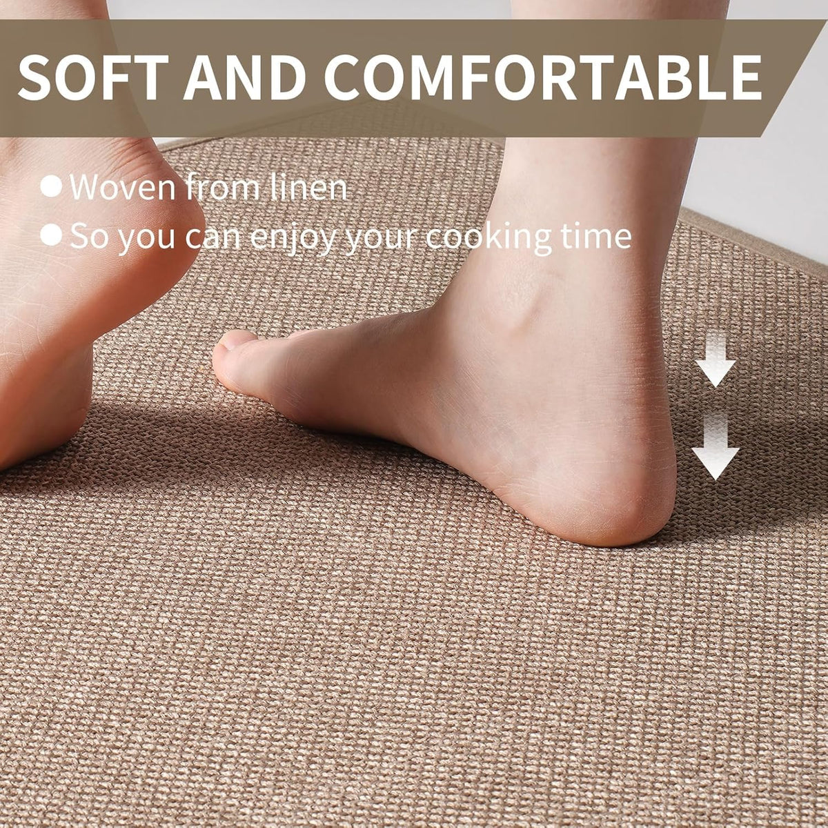 Kitchen Mats for Floor, Super Absorbent Kitchen Rugs Non Slip Washable, Soft Imitation Linen Braided Kitchen Runner Rug, Standing Mat Kitchens Sink Mat, Easy to Clean, Brown 17x71