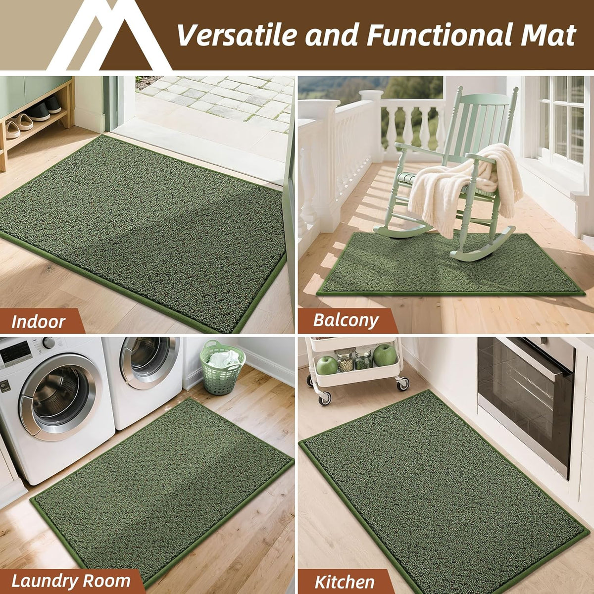 COSY HOMEER-Door-Mat 20" x 32" Non Slip Absorbent Entryway Rugs Dirt Trapper Doormats Washable Entrance Mats Low Pile Welcome Floor Mat for Front Back Door and Entry Mats,Green