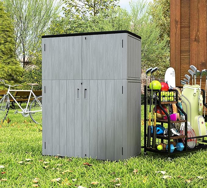ZZM 57 Cu.ft Outdoor Storage Cabinet with One Tool Kit, Horizontal Storage Shed for Garage, Bike, Garbage Cans, Garden Accessories