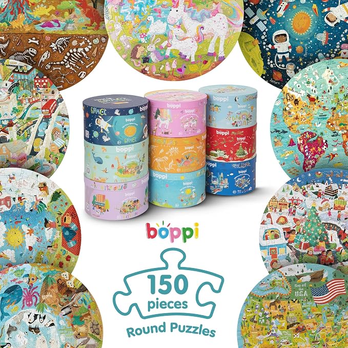 boppi Round 150 Piece Jigsaw for Kids Aged 5-8 | Educational Unicorn Puzzle with Magical Creatures & Fantasy Scenes | Eco-Friendly Recycled Cardboard
