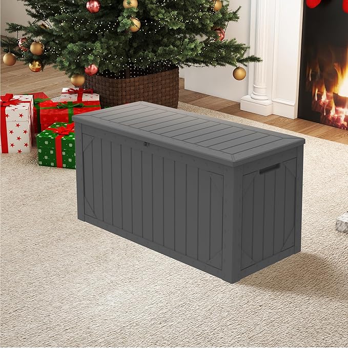 100 Gallon Waterproof Large Resin Deck Box,Storage Box for Patio Cushions(Grey)