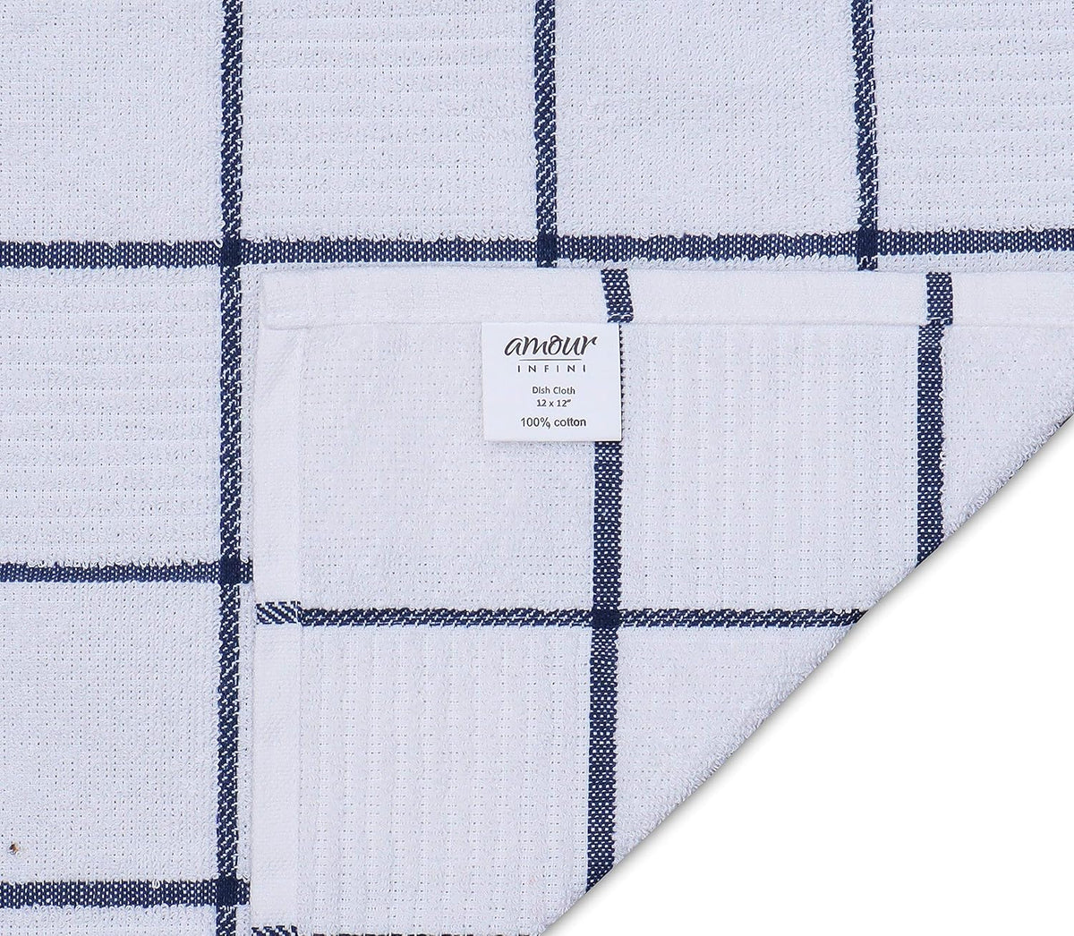 AMOUR INFINI Dish Cloths for Washing Dishes Set of 8 - Highly Absorbent, Super Soft Kitchen Dishcloths - Reusable Quick Dry Dish Rags for Cleaning & Drying Kitchen Linens (12x12 Inch - Blue)