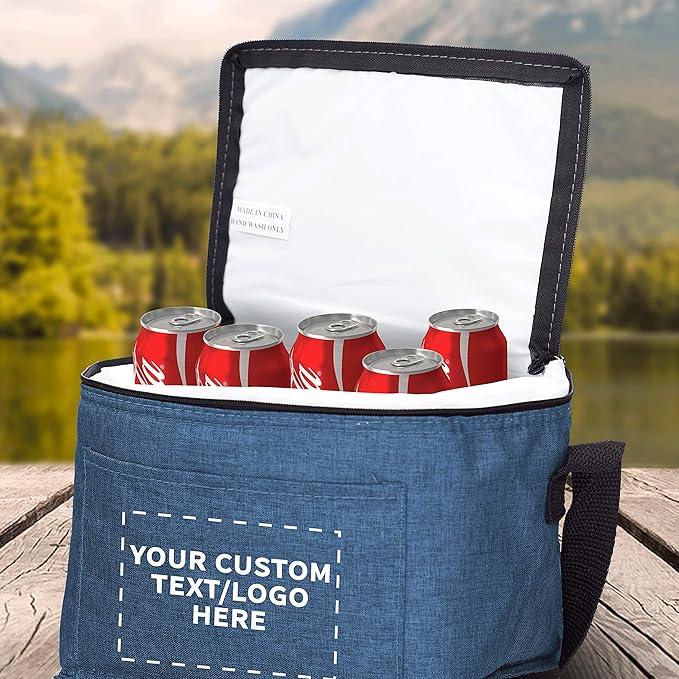 DISCOUNT PROMOS Custom Insulated Cooler Lunch Bag Set of 50, Personalized Bulk Pack - Perfect for Work, Travel, Outdoor Events - Blue