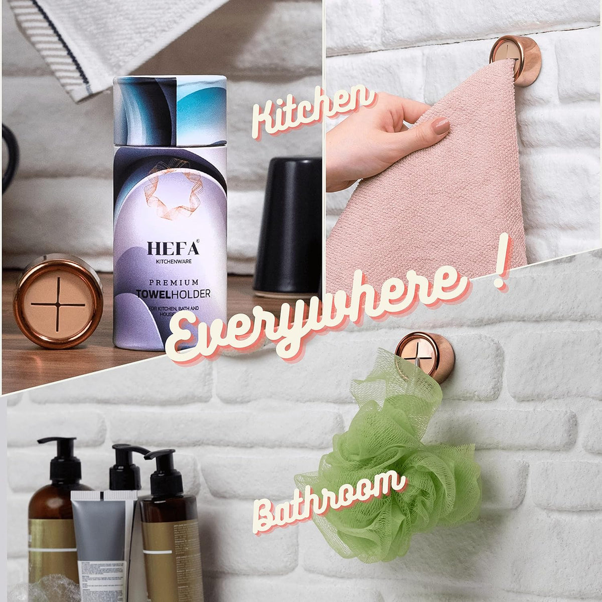 HEFA Towel Holder, Towel Hooks, Dish Towel Holder, Kitchen Organization, Bathroom Accesories, Kitchen Towel Hook, Kitchen Towel Holder, Hand Towel Holder, Kitchen Gadgets 4 Pack, Rose Gold