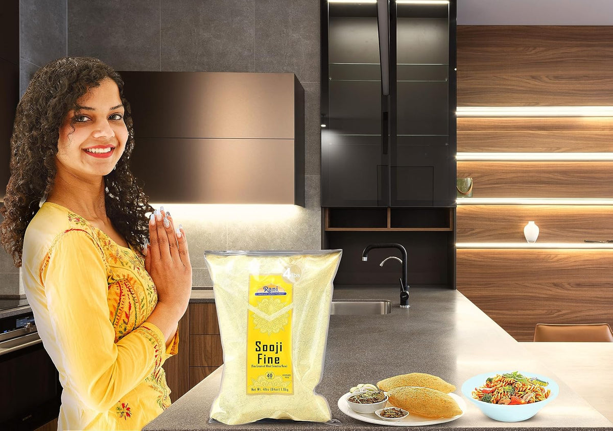 Rani Sooji Fine (Farina, Suji, Rava, Wheat) Flour 64oz (4lbs) 1.81kg Bulk ~ All Natural | Vegan | NON-GMO | Kosher | Indian Origin