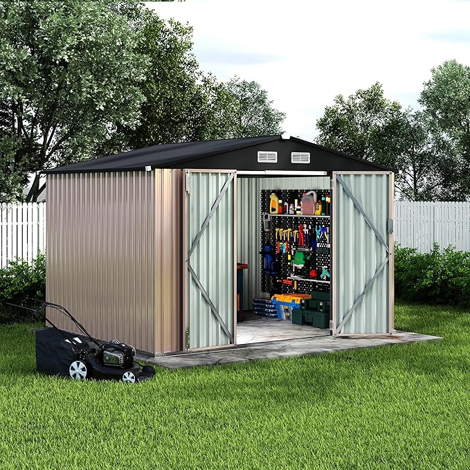 Heavy-Duty 8x10 ft Metal Garden Shed with Air Vent & Lockable Door, Outdoor Storage Shed for Yard, Patio, Lawn, Rust-Resistant Utility Shed, All-Season Use