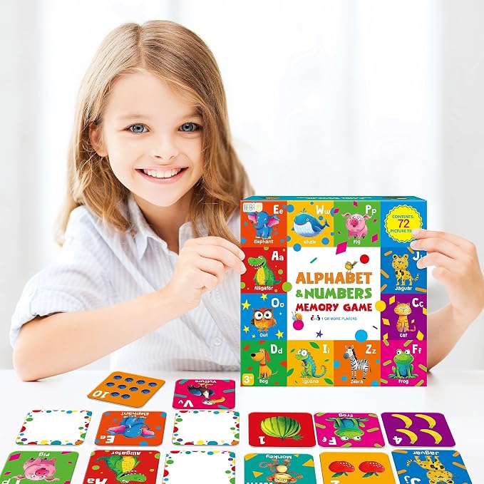 Hebayy 72 PCS Memory Matching Game, Alphabet & Numbers Matching Cards for Toddlers 36 Pairs Memory Cards for Preschool 4 5 6 Years Old