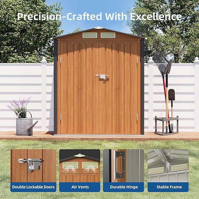 5x3FT Outdoor Storage Shed, Metal Garden Shed with Floor Base, Updated Frame Structure & Lockable Doors, Large Tool Shed for Backyard, Patio,Lawn,Utility & Bike Storage