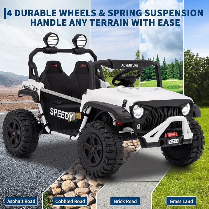Garvee 24V Kids Electric Ride On Car with 4 x 45W Powerful Motors, Parent Remote Control & Manual Driving, Safety Speed 3-5 MPH, MP3 Player, Smooth Start, for Ages 3-8, White