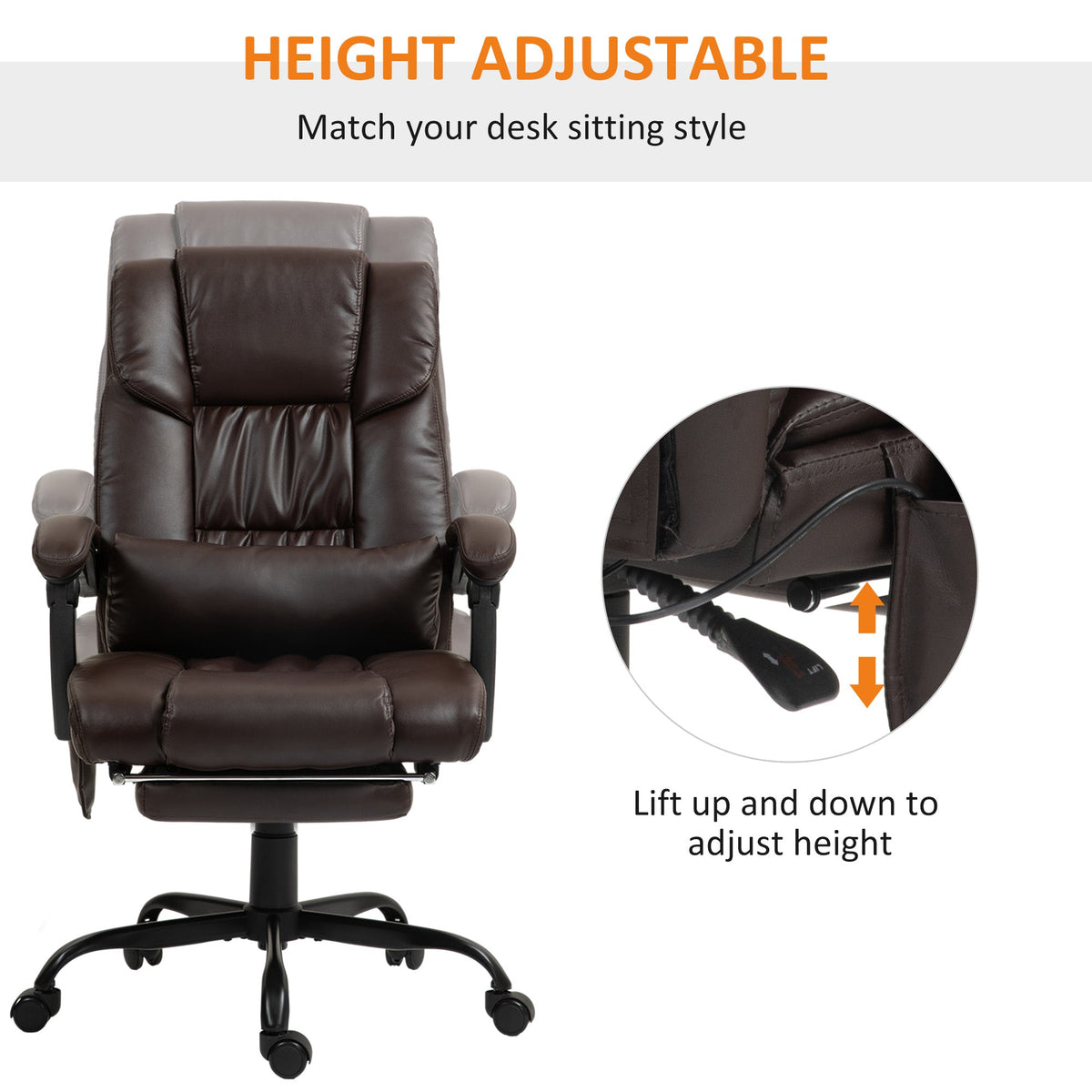 Massage Office Chair with 6 Vibrating Points, High Back Reclining Office Chair with Footrest and Remote, Brown