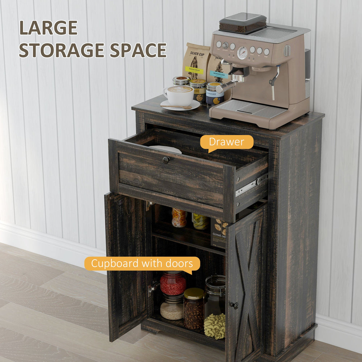 Farmhouse Sideboard Storage Cabinet with Doors and Drawer for Kitchen, Living room, 23.5"x11.75"x34.5", Dark Brown