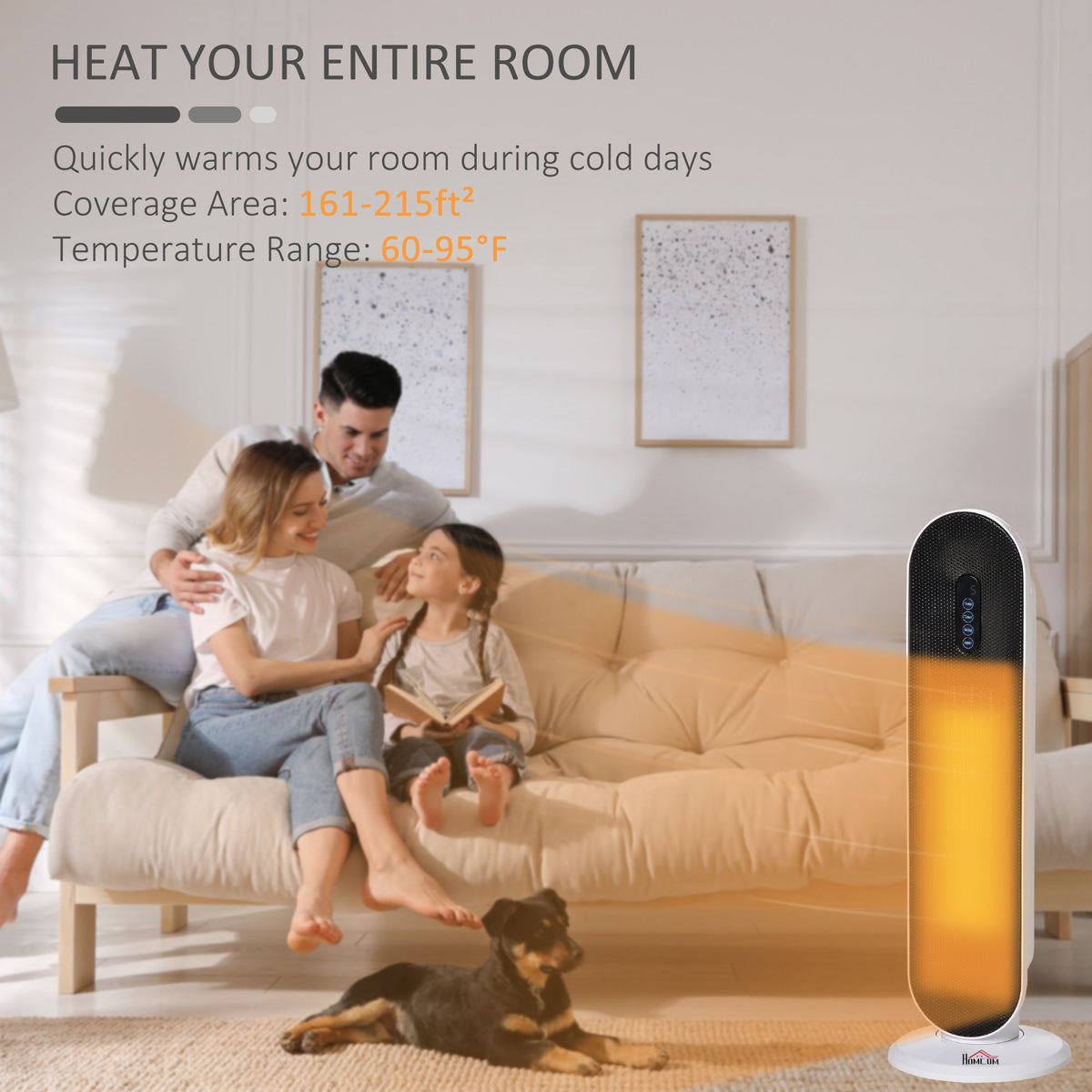 Oscillating Ceramic Tower Indoor Space Heater for Home, Adjustable Thermostat, 24H Timer & Remote Control