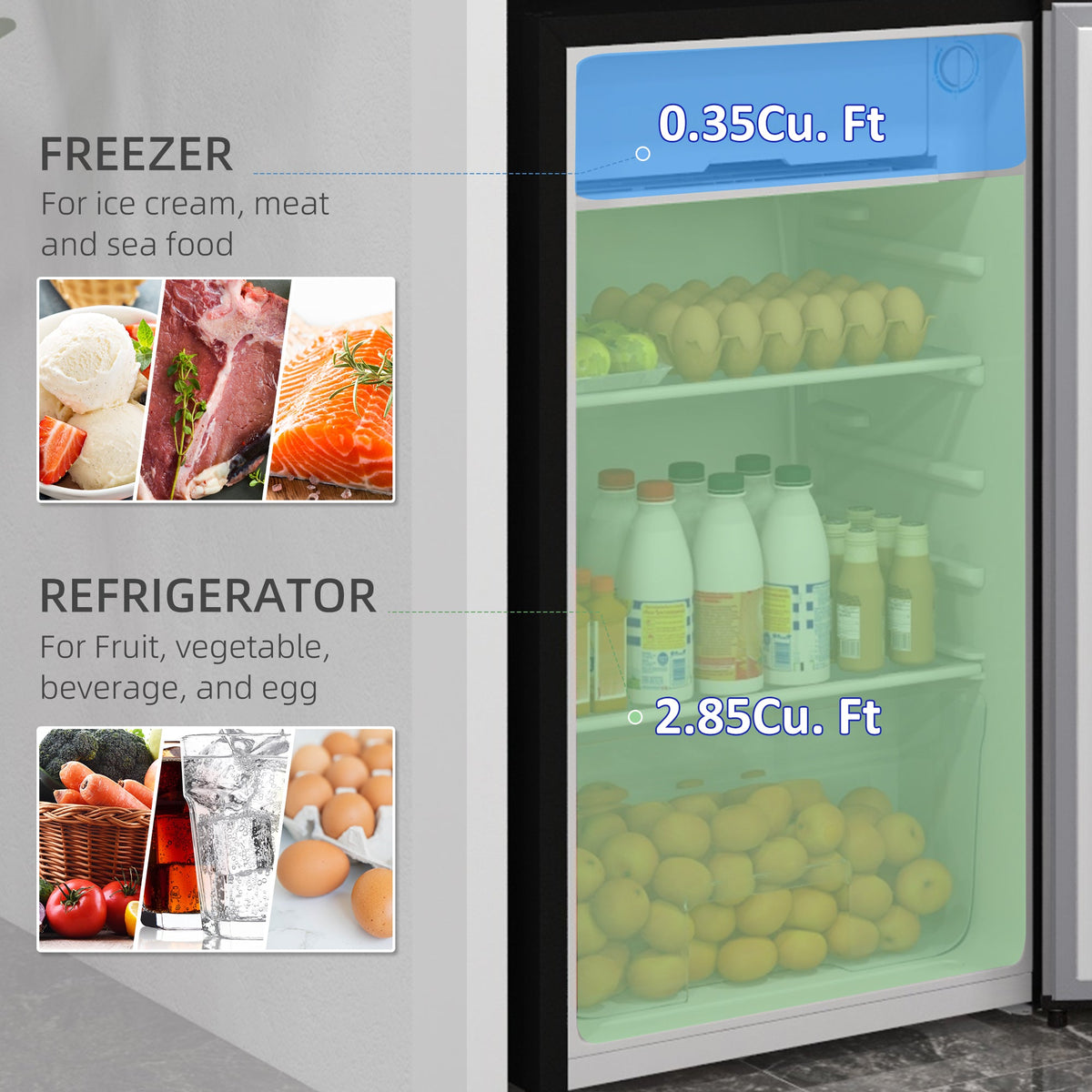 3.2 Cu.Ft Mini Fridge with Freezer, Compact Refrigerator with Adjustable Thermostat, Silver