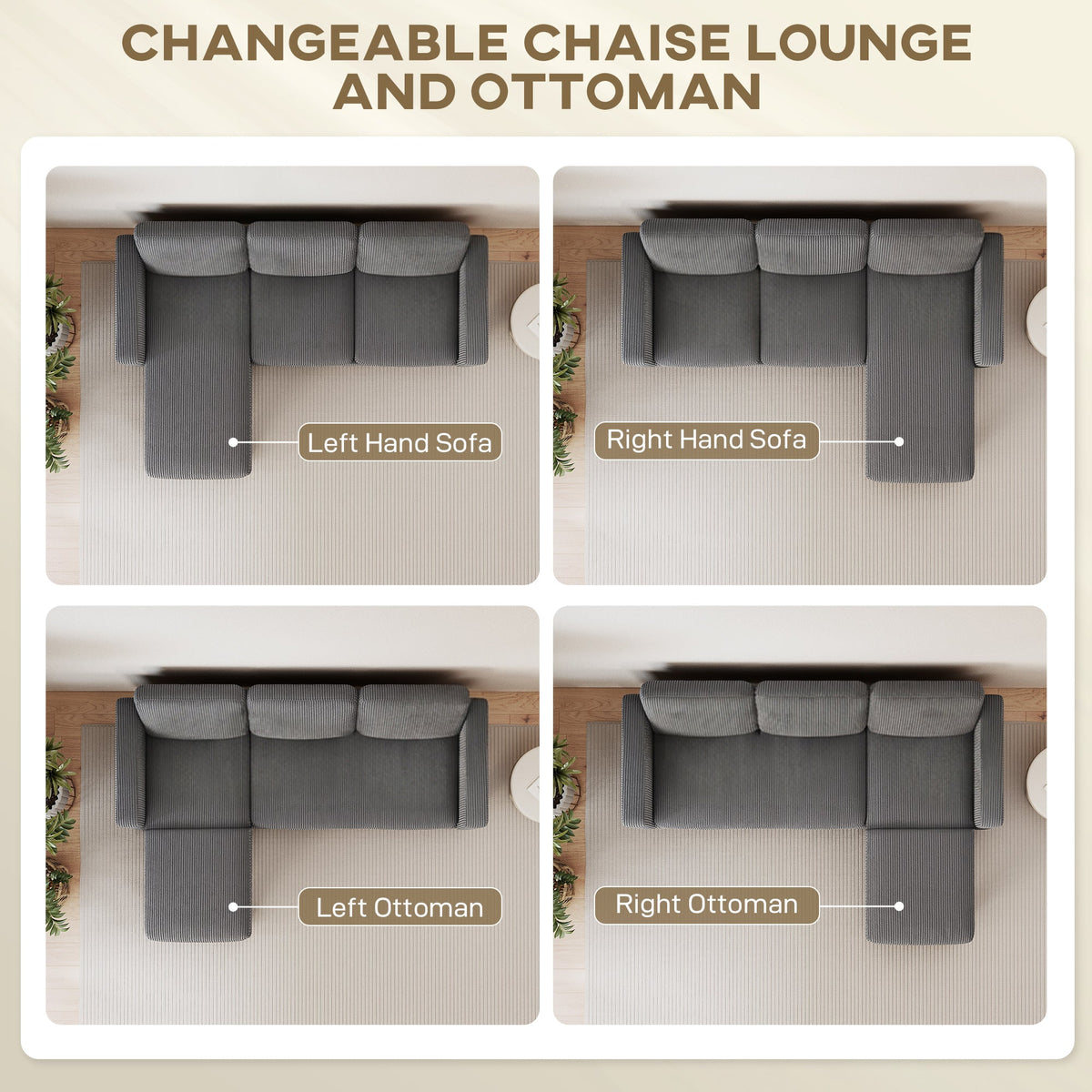 Sectional Sofa, L Shaped Couch, with Reversible Chaise or Ottoman, Dark Gray