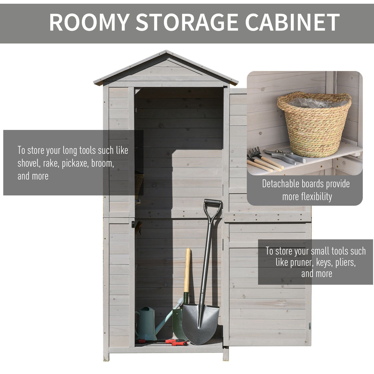 Wooden Garden Cabinet 4-Tier Storage Shed Lockable Organizer w/ Foot Pad Handle