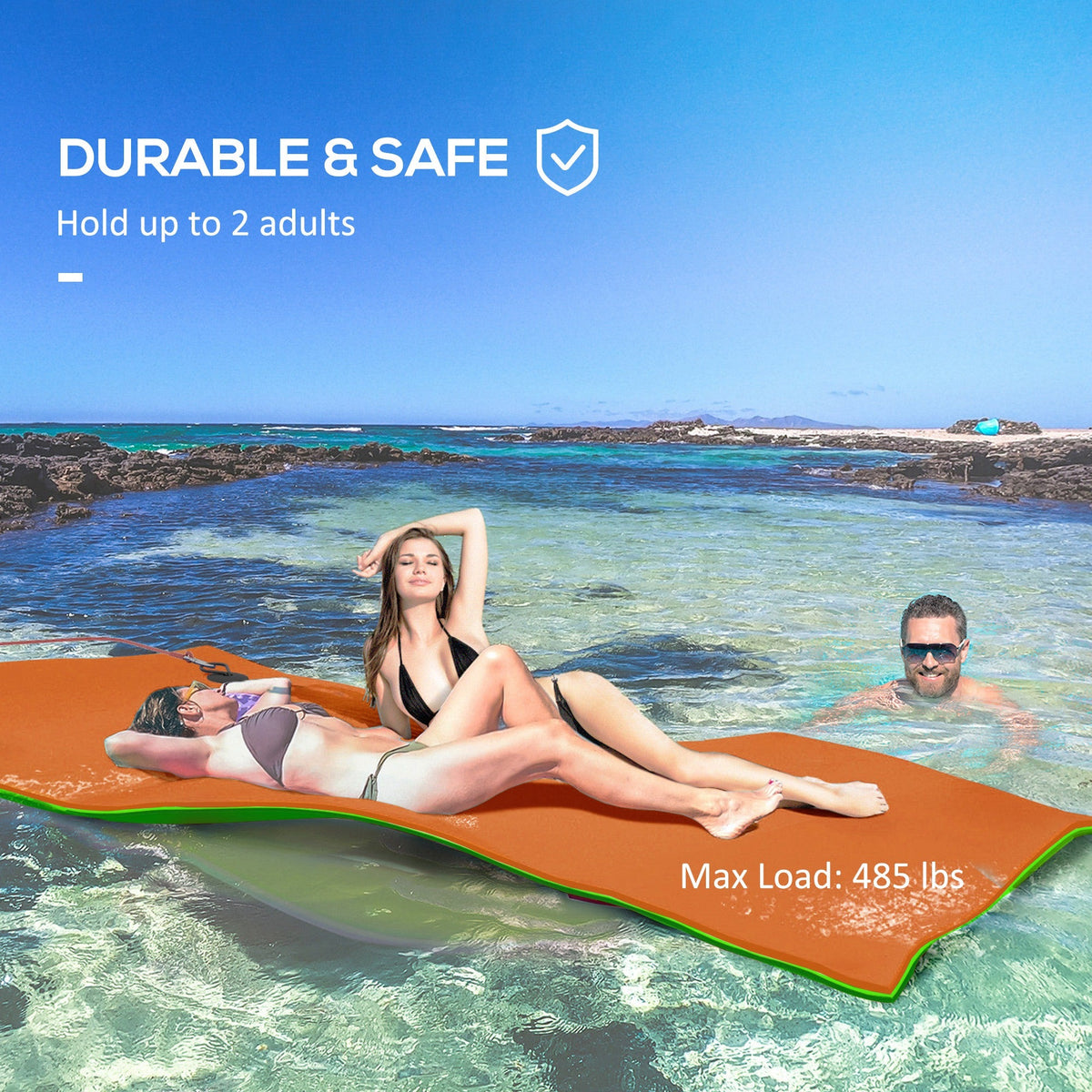 9' x 6' Lily Pad Water Mat for 2 Adults, Floating Water Pad for Lake, Pool, Ocean, Beach, and Boating, Orange