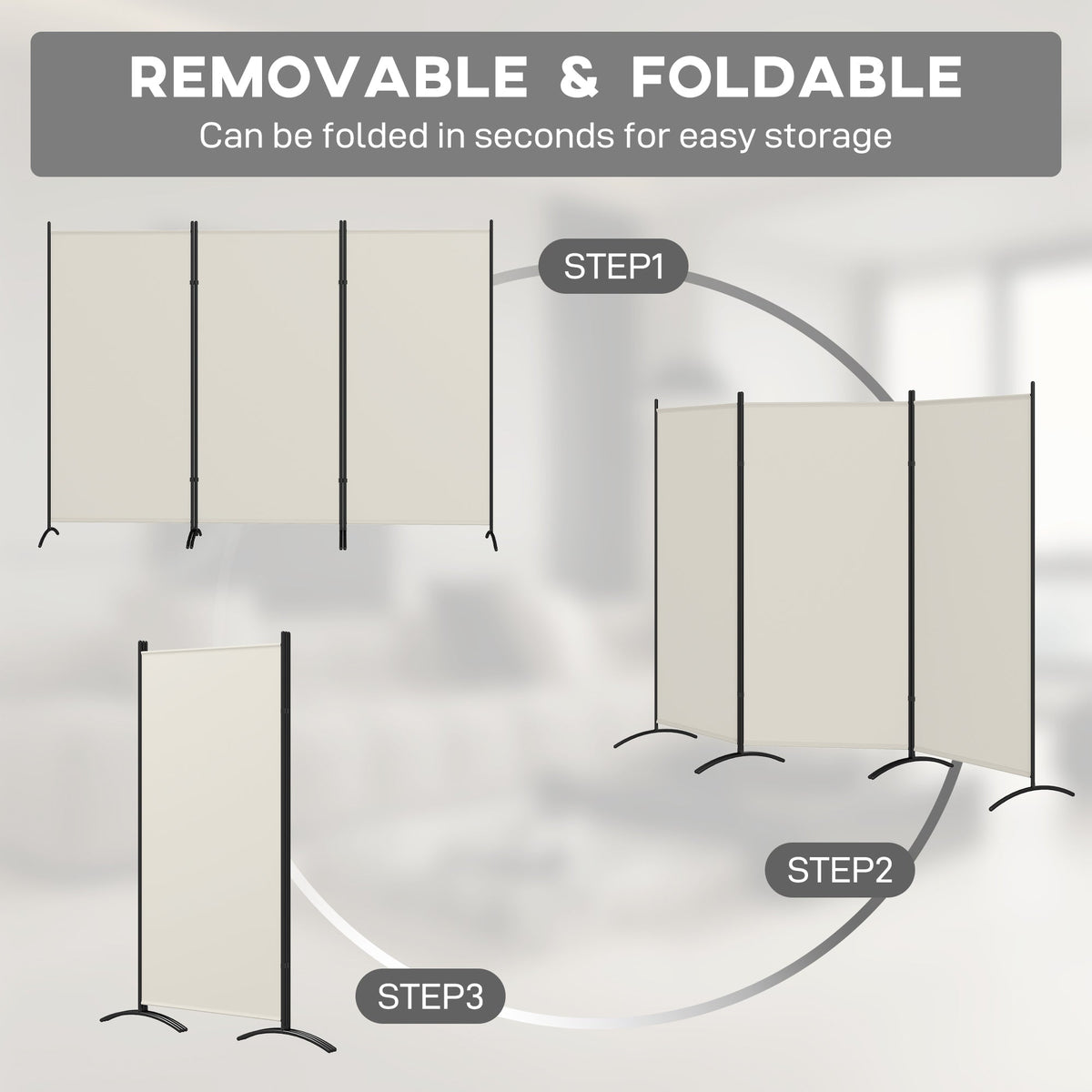 6' 3 Panel Room Divider, Indoor Privacy Screen for Home, Light Gray