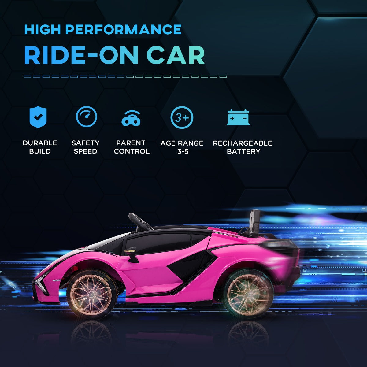 Lamborghini SIAN 12V Kids Rechargeable Ride On Car Toy w/ Remote Control, Pink