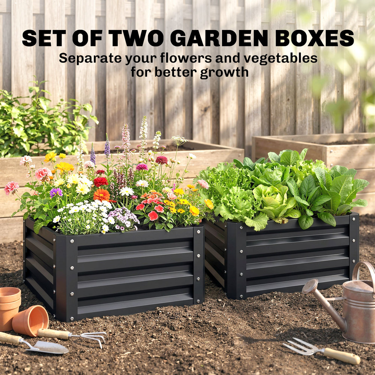 2pc 23.5" Elevated Herb & Vegetable Planting Box Kit w/ Versatile Uses, Dark Gray