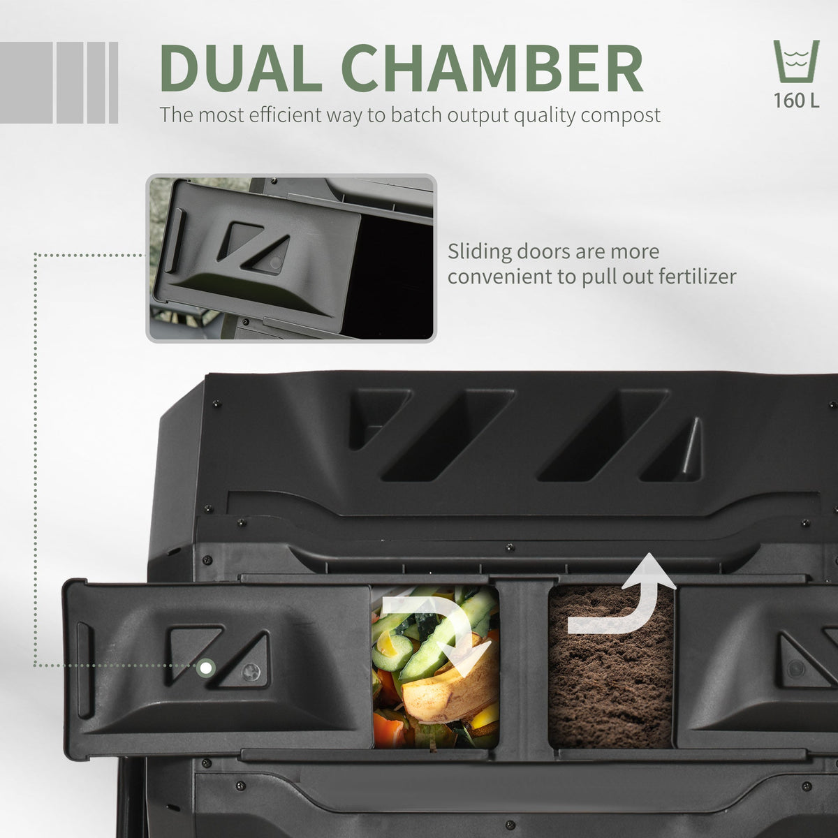 Tumbling Compost Bin Outdoor 360° Dual Chamber Rotating Composter 43 Gallon, Black