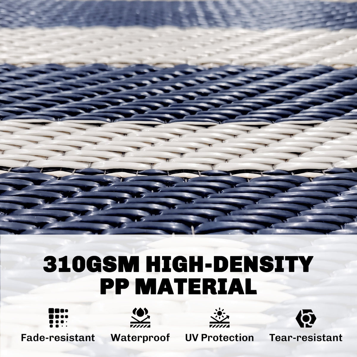 Reversible Outdoor Rug, Waterproof Plastic Straw with Carry Bag, 9' x 18', Blue & White Rhombus Patchwork