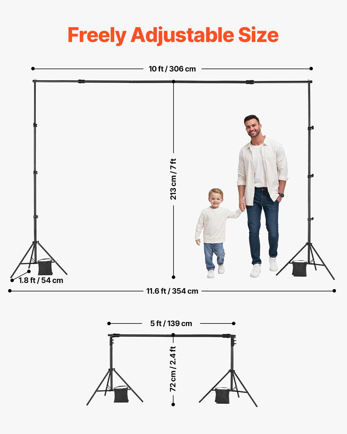 Backdrop Stand, 7 x 10 ft Adjustable Photo Backdrop Stand Kit, Portable Background Backdrop Stand with 3 Crossbars, Heavy Duty Projector Screen Stand, for Wedding, Photo Video Studio & Party