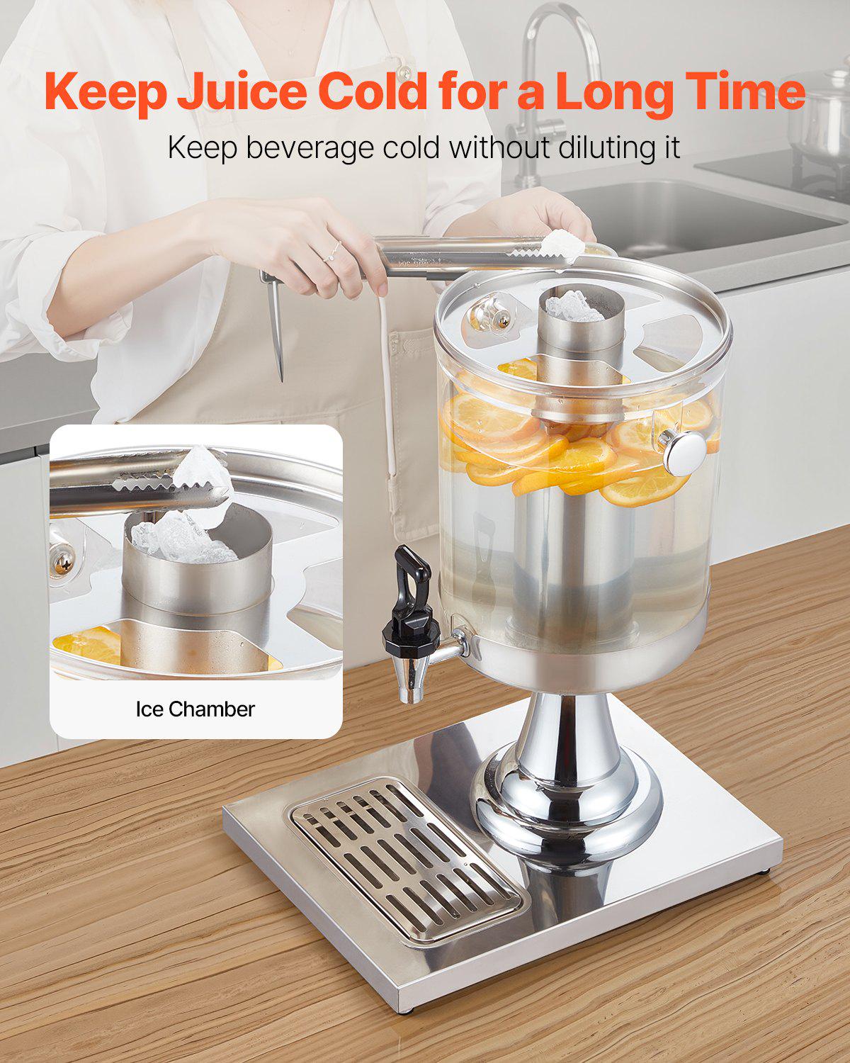 Beverage Dispenser, 2.1 Gallon Drink Dispenser for Parties, Stainless Steel + Plastic Juice Dispensers with Spigot Ice Chamber Tray, Iced Tea Lemonade Juice Dispensers, for Restaurants, Hotels